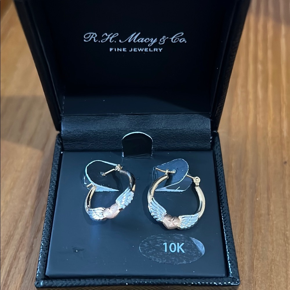 Gold and Silver Winged Hoop Earrings